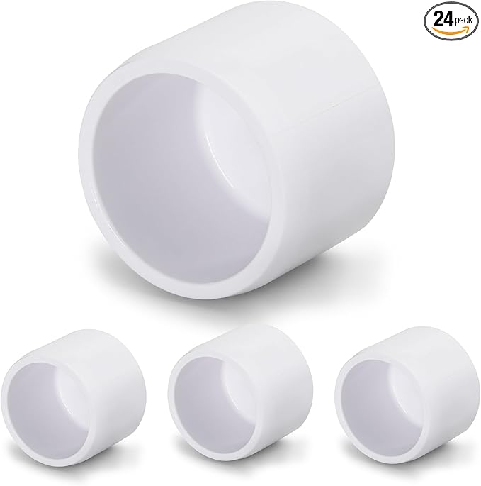 SCH40 PVC Cap 3/4 Inch - Fit Standard 3/4" SCH40 PVC Pipes (OD Approx. 1.05"), Zernmiarder Furniture Grade Pipe Caps, White Pipe Cover Fittings for Plumbing, DIY, Garden & Furniture - 24 Pcs