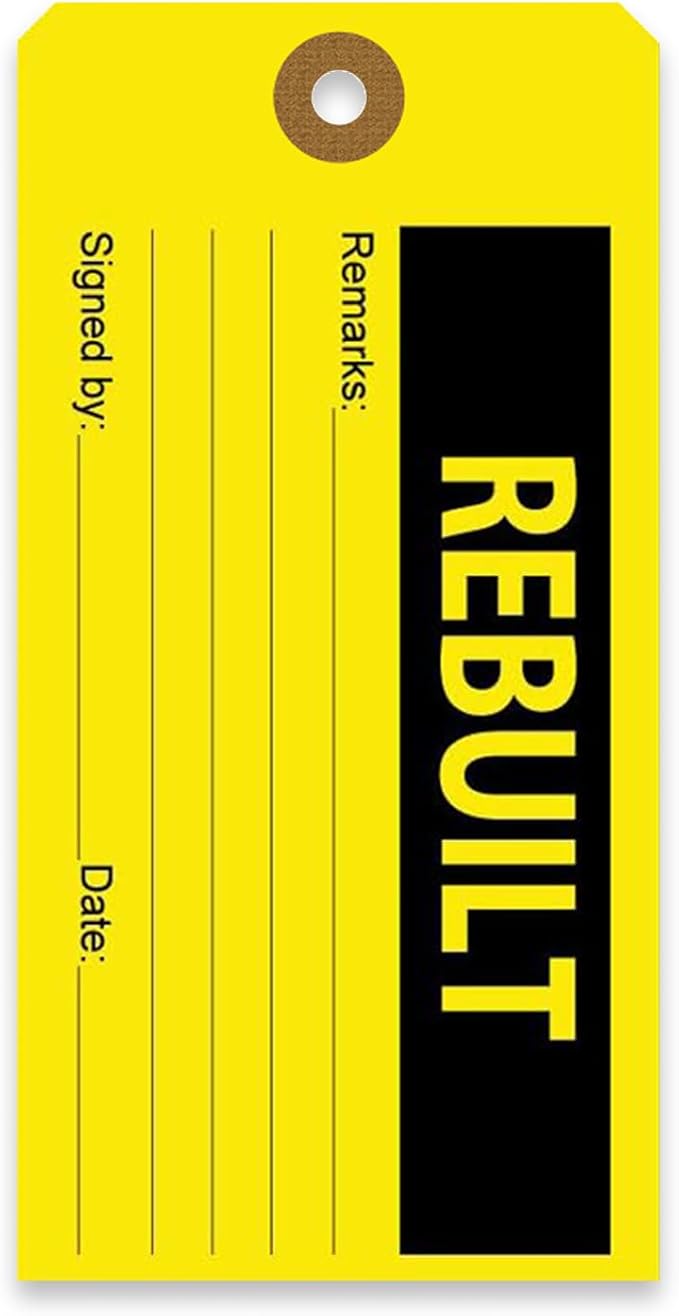 Tags 4 Less Production Quality Control Hang Tags – Equipment Preventative Maintenance Labels, for Easy Record-Keeping for Inventory Status (Rebuilt, Pack of 100)