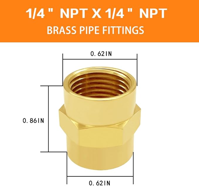 Brass Pipe Fitting NPT Coupler, 1/4" x 1/4" Standard NPT Female thread (pack of 4)