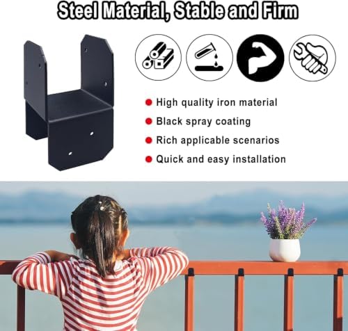 4 Pcs Post Caps Tie Bracket/ Joist Anchor Connector/ Heavy Duty Steel Mounting Joist Hanger Brackets Support/ for 2x2 Post, Post Base Steel Post Anchor Connector