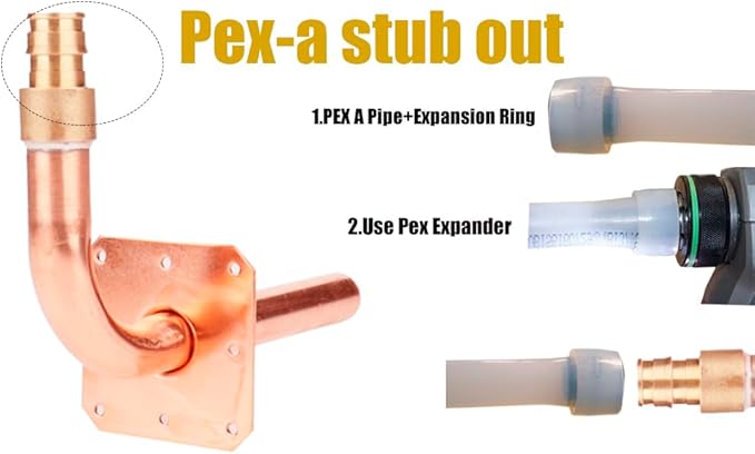 WHK 10 packs Pex-A Copper Stub Out Elbows with Wall Flange 1/2" x 6"