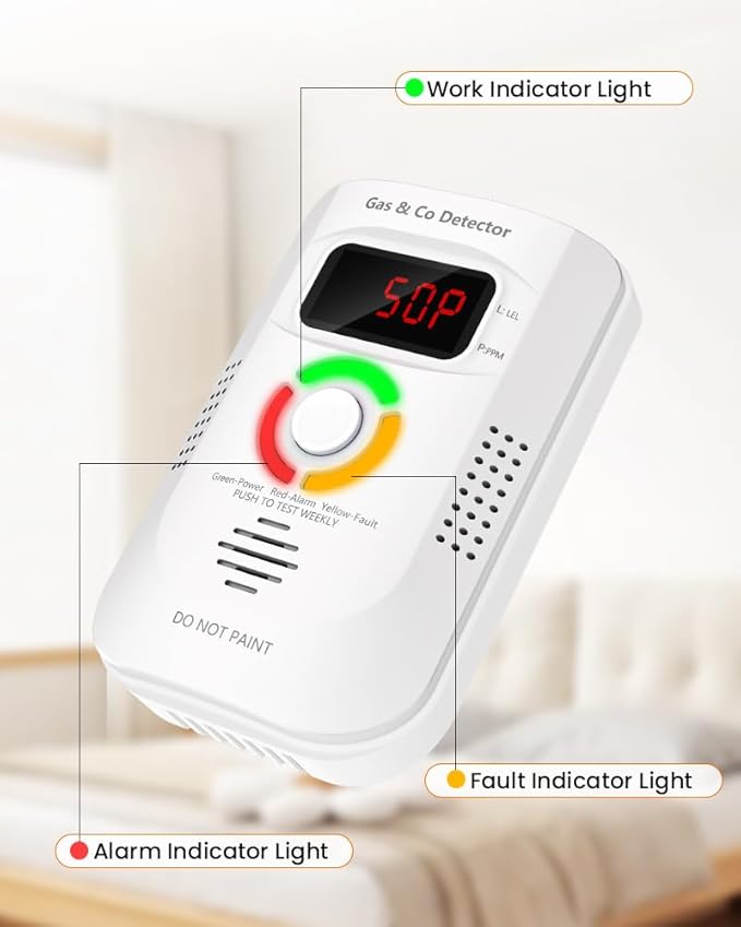 2-in-1 Natural Gas and Carbon Monoxide Detector,Household Combustible Gas and CO Alarm,Real-time LED Digital Display,Rapid Threshold Alarmor & Alarm(2-Pack)
