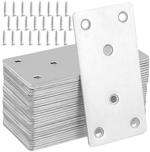 30 Packs 4x2 Inches Stainless Steel Flat Straight Brace Brackets, Mending Joining Plates, Metal Mending Plates with Screws for Furniture Repairing, 2 mm Thickness