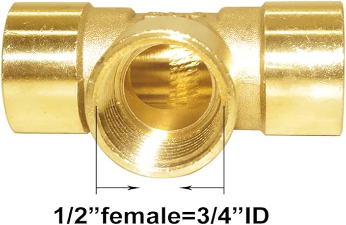 Joywayus Brass Pipe Fitting Barstock Tee 3 Way NPT 1/2" x 1/2" x 1/2" Hose Fitting (Pack of 2)