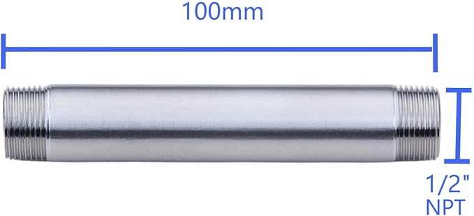 CONSTELLAR 304 Stainless Steel Pipe Fitting - 1/2" NPT Male x 1/2" NPT Male Threaded Thickened Pipe Wall, 100mm (4 inch) Length Heavy Nipple Seamless Pipe (1 Pcs)