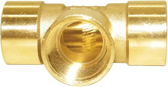 Joywayus Brass Pipe Fitting Barstock Tee 3 Way NPT 1/2" x 1/2" x 1/2" Hose Fitting (Pack of 2)