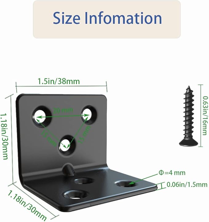 Black Stainless Steel Shelf Bracket,Joint Right Angle Bracket,L Shape Heavy Duty Metal Corner Brace Shelf Supporter for Wood Aufuga(Black_1.5x1.2x1.2inch, 20)