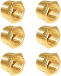 Hooshing 6PCS Brass Reducer Hex Bushing 3/4" NPT Male x 1/2" NPT Female