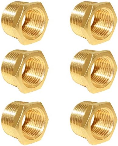 Hooshing 6PCS Brass Reducer Hex Bushing 3/4" NPT Male x 1/2" NPT Female