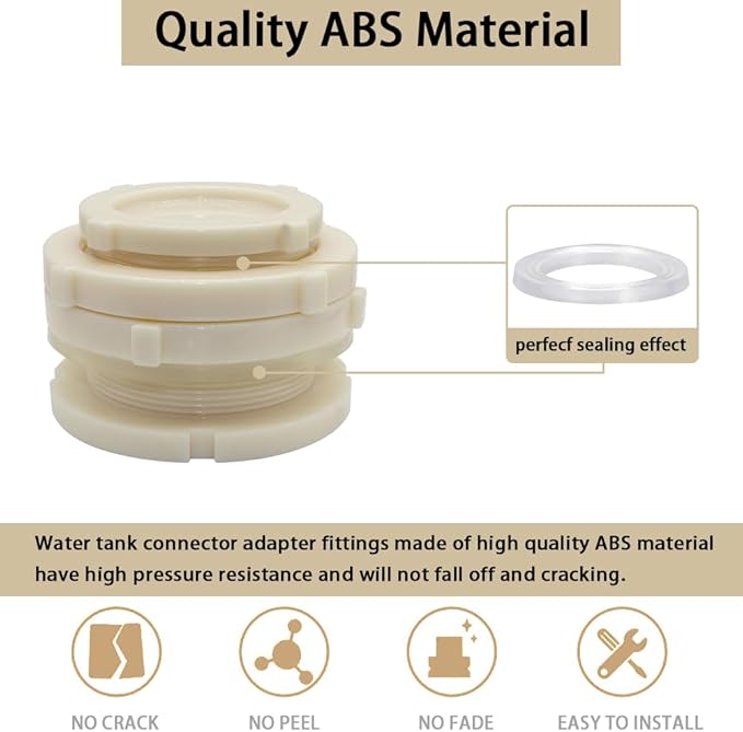 3" Female ABS Bulkhead Fitting, Plastic Water Tank Connector Adapter Fitting with Plugs for Outdoor rain Barrel Garden Hose Adapter Spigot kit Water Tank Gallon Drain Bucket(Set of 1)