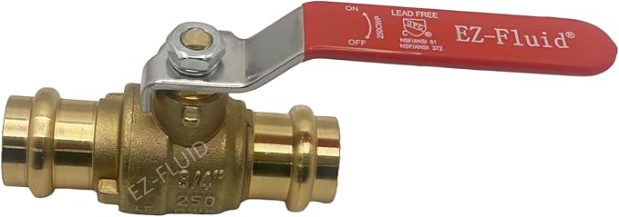 EZ-Fluid Plumbing 1/2" Press Ball Valve Heavy Duty LF Brass Full Port Water Stop Shut Off Ball Valve, ProPress Press Copper Fitting Connection For Copper Tubing, Quarter Turn, Red Handle (1-Pc)