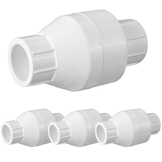 Geetery 4 Pcs PVC Inline Check Valve Solvent Connections White Plastic Backflow Preventer Pipe Fittings Check Socket Schedule (1 Inch)
