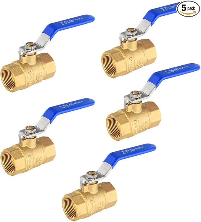 (Pack of 5) EFIELD 1/2-inch 600 WOG FNPT Heavy Duty Full Port Brass Ball Valve FIP Threaded, Blue Level. LF Brass (5),(VALVE344-5PCS)