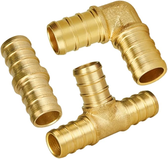 SUNGATOR 70-Pack Pex Fittings, 1/2 inch Brass No Lead Crimp Fittings, 90 Degree Elbow (30) + Tee (20) + Coupling (20)
