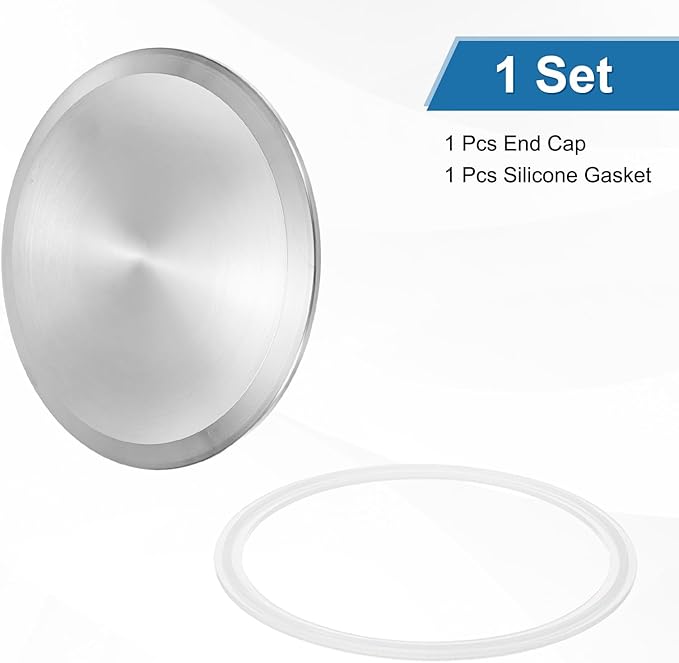 uxcell Stainless Steel Sanitary Fitting Clamp End Cap 5" (130mm) Solid Tube End Cap with Silicone Gasket for Food Beverage Cosmetics Factory Pipes
