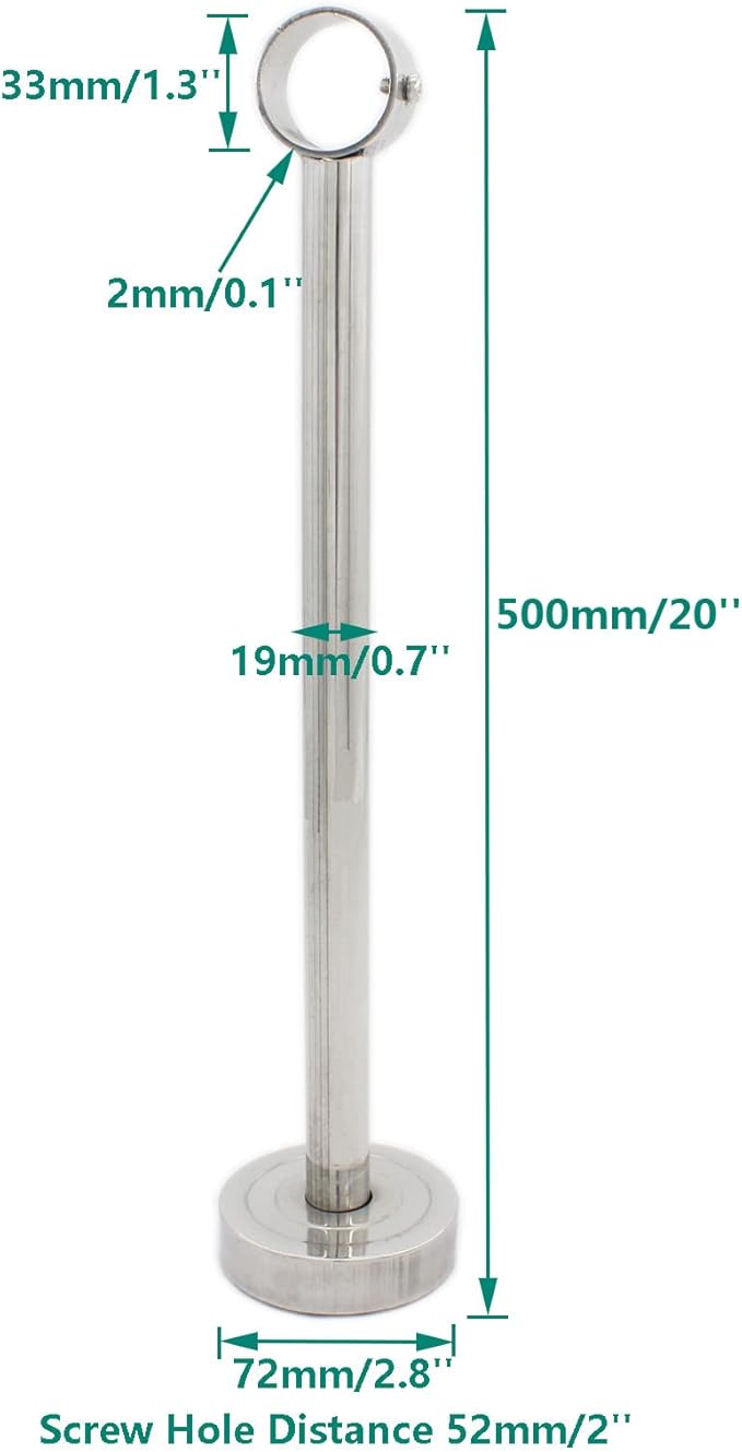 2 Pack Ceiling Mount Bracket, Stainless Steel Wardrobe Pipe Bracket Rod Holder Ceiling Holder, ULIFESTAR Shower Curtain Closet Wardrobe Rod Lever Support Pipe Flange Socket (D*H)33*500mm/1.3*20''