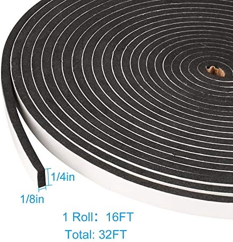 2 Rolls Weather Stripping,1/4 Inch Wide X 1/8 Inch Thick Foam Seal Tape High Density Foam Strip Self Adhesive,Closed Cell Foam Tape Seal Strip,16 Feet Long Each