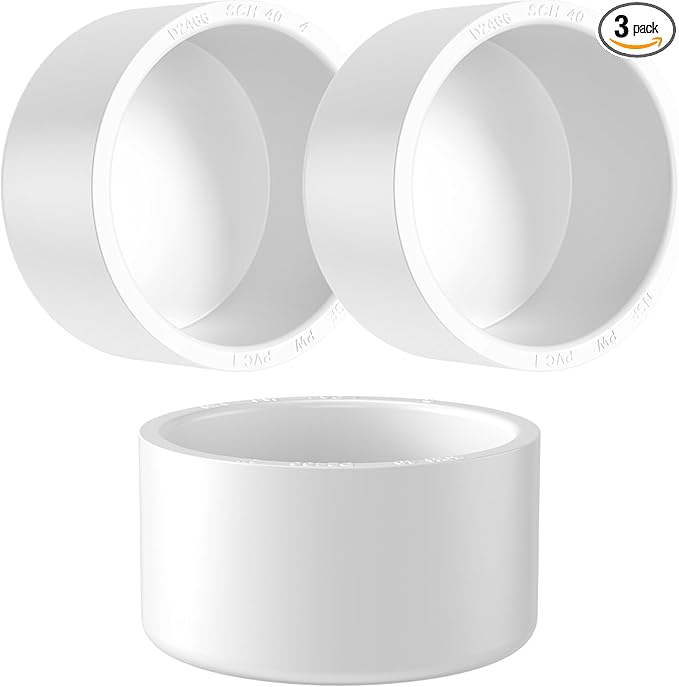 4" PVC Pipe End Cap Fitting, 3PCS SCH40 Furniture Grade PVC Pipe Plug Adapter, White Pipes Slip End Caps Sockets for Built Furniture DIY Garden Shelf