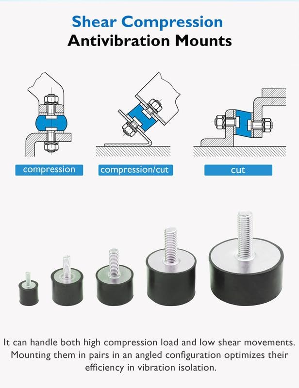 M12 Rubber Vibration Isolator Mounts Single Stud Shock Absorber Mechanical Vibration Damping Anti Vibration Silent-Blocks for Motors Compressors Pumps, 4pcs M12x37-60x50mm, 4pcs LockNuts