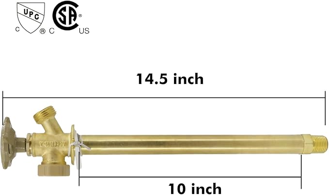 10 Inch Anti-Siphon Frost Free Sillcock Valve Multiturn 1/2 Inch NPT, 3/4 Inch Hose Bibb, Brass Body,Brass Valve 10 inch Length