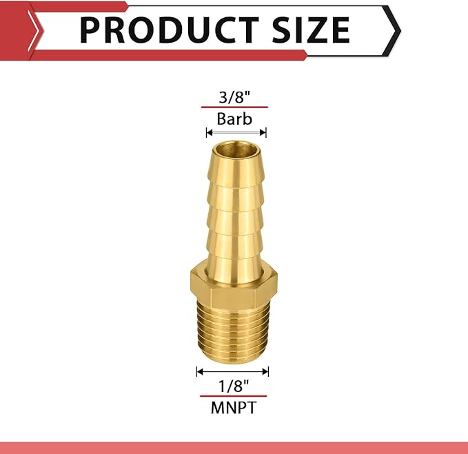 (Pack of 100) EFIELD Brass Hose Barb Fitting Adapter, 3/8" Barb x 1/8" NPT Male Pipe Fitting,(BARB007-100PCS)