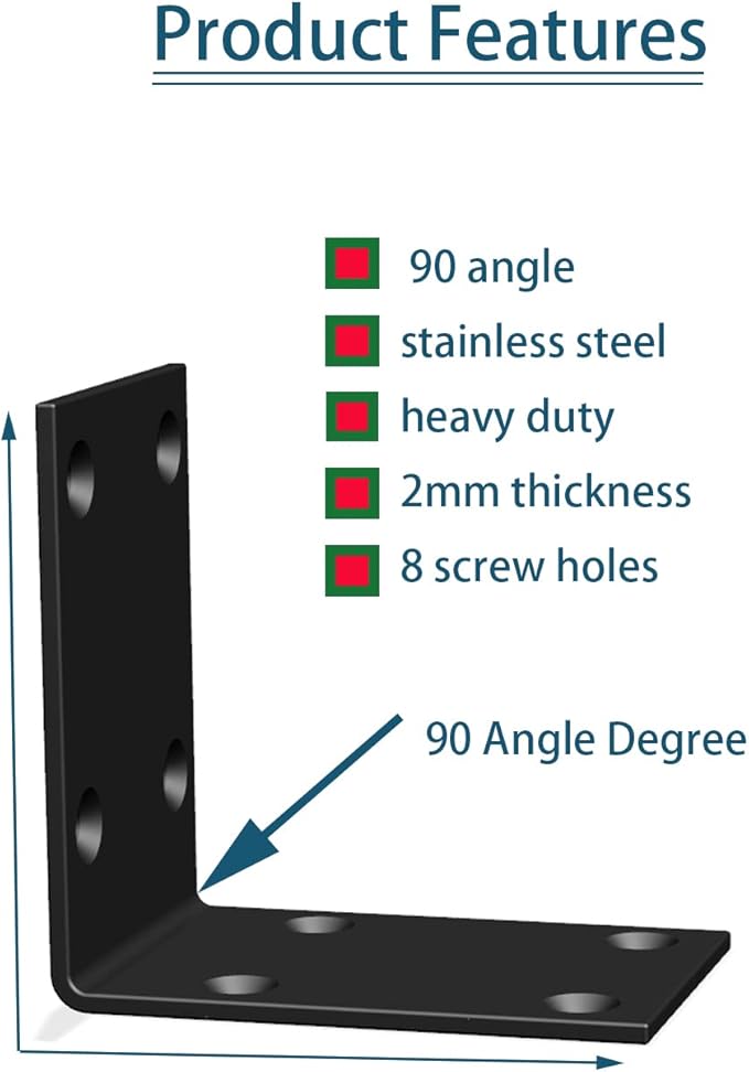 L Bracket,Heavy Duty Corner Brace,Stainless Steel Shelf Bracket,Black Large Angle Brackets, Metal Iron Bracket for Wood Aufuga(Black_2.8x2.8x2inch, 16)