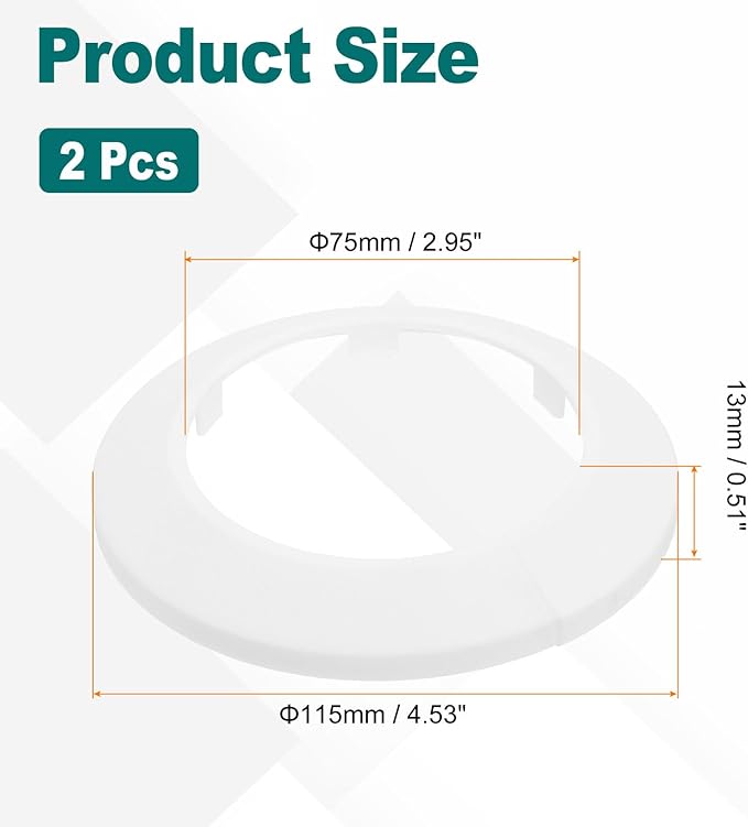 uxcell Escutcheon Plate, 1Pcs 75mm - Fit 2.87" Outer Diameter Split Pipe Flange Water Pipe Cover Collar Decoration, PP Plastic Plumbing Cover Plates (White)