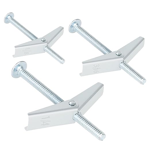 26 Piease Heavy Duty Drywall Anchors and Screws,Toggle Bolts and Wing Nuts Set, Hollow Drywall Anchors Bolts Screws Assortment Kit for Hanging Lamps Heavy Items 1/8" 12pcs, 3/16" 8pcs, 1/4" 6pcs