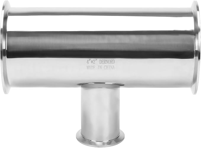 DERNORD Reducing Clamp Tee 3 Way Stainless Steel 304 Sanitary Fitting (Pipe OD: 4 inch x 4 inch x 2 inch)