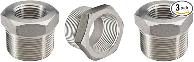 Beduan Stainless Steel Reducer Hex Bushing, 1" Male NPT to 1/2" Female NPT, Reducing Cast Pipe Adapter Fitting(Pack of 3)
