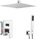 ‎Polished Chrome Shower System Bathroom 12 Inch Rain Shower Head Ceiling Mount with Handheld Luxury High Pressure Shower Combo Set Shower Faucet Rough-in Valve Body and Trim Kit