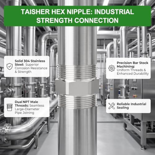 TAISHER 1pcs Hex Nipple 304 Stainless Steel NPT 1-1/4"NPT Male Pipe Fitting