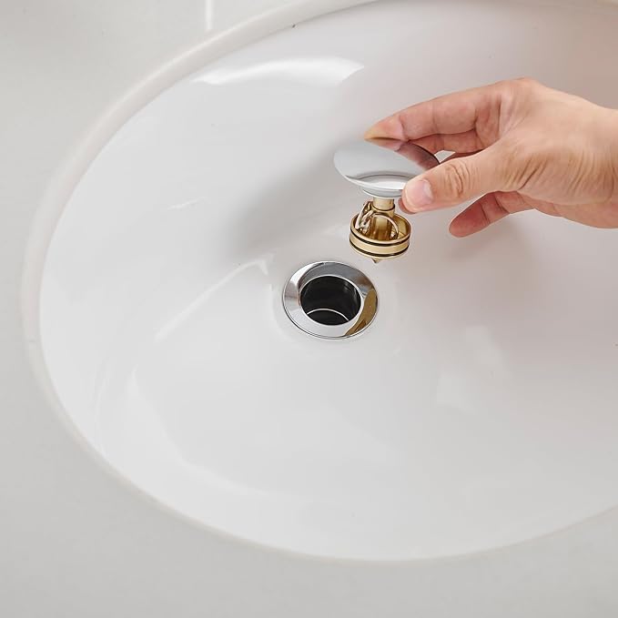 BWE Chrome One-Piece Bathroom Sink Drain Stopper Without Overflow Vessel Vanity Faucet Bathroom SinkPop-Up Drain Assembly with Strainer for Bathroom