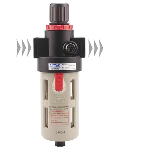 Compressed Air Pressure Filter Regulator Airtac BFR2000 1/4'' NPT 0-140 PSI Combo Piggybac Adjustable,Bracket,Gauge Semi-Auto Drain