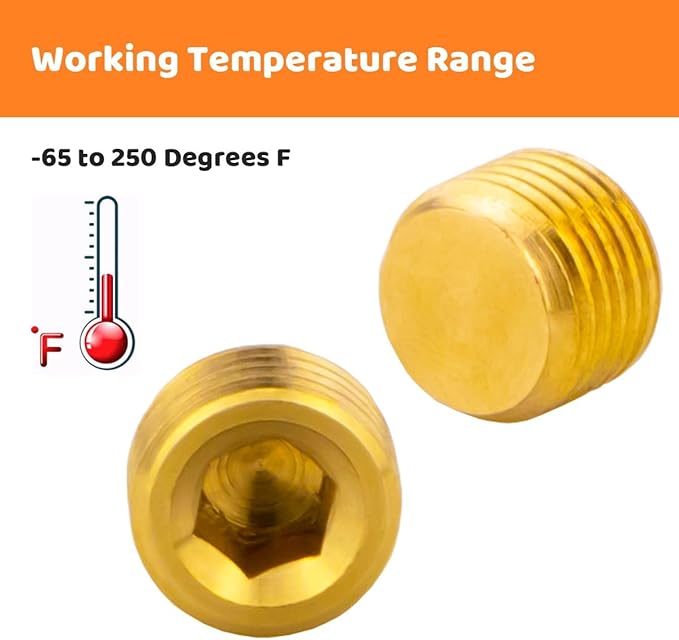 (6-Piece) Besosay 1/8" NPT Brass Pipe Plug Fitting, Counter Sunk Thread Internal Hex Head Style Male for Closing the End of Pipe