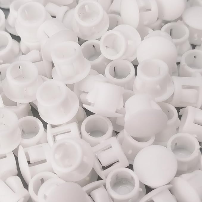 5/16" Plastic Flush Type Hole Plugs - Snap in Locking Hole Tube Screw Caps - Drilling Cover Plugs - Fastener Covers for Kitchen Cabinet Furniture - White - 100 Pack