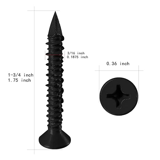 WenSilon(100 PCS) 3/16" x1-3/4 Black Concrete Screw Anchor Black Flat Head for Anchoring to Masonry, Block or Brick Stucco