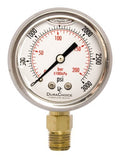 2" Oil Filled Pressure Gauge - Stainless Steel Case, Brass, 1/4" NPT, Lower Mount Connection, 0-3,000PSI