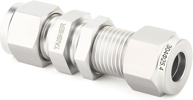 TAISHER 1PCS 304 Stainless Steel Thru-Bulk Bulkhead Compression Tube Pipe Fitting Connector, 1" Tube OD x 1" Tube OD Straight Adapter