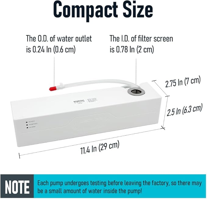 Automatic Undermount HVAC Mini Split Condensate Pump for HVAC Units, 110V 60FT Lift 7.4GPH Quiet <15dB Self Priming AC Condensation Removal Pump for Bedroom, Living Room, Anti-Siphon