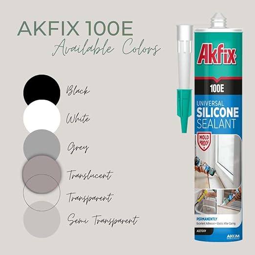 Akfix 100E RTV Gray Silicone Caulk (2x10.1 fl.oz.) - 100% Waterproof Silicone Sealant for Kitchen and Bathroom, Shower, Bathtub, Toilet, Sink, Window and Door, No Discoloring | Grey, 2 Pack