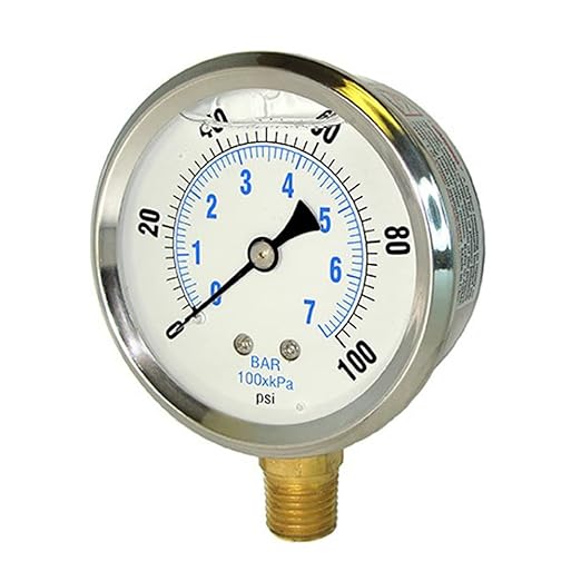 PIC Gauges PRO-201L-254U 0-10000 PSI Pressure Gauge, 2 1/2" Dial, 1/4" Male NPT Connection, Bottom Mount, Dual Scale, Glycerin Filled, Stainless Steel Case/Bezel, Brass Internals & Plastic Lens