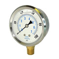 PIC Gauges PRO-201L-254E 0-100 PSI Pressure Gauge, 2 1/2" Dial, 1/4" Male NPT Connection, Bottom Mount, Dual Scale, Glycerin Filled, Stainless Steel Case/Bezel, Brass Internals & Plastic Lens