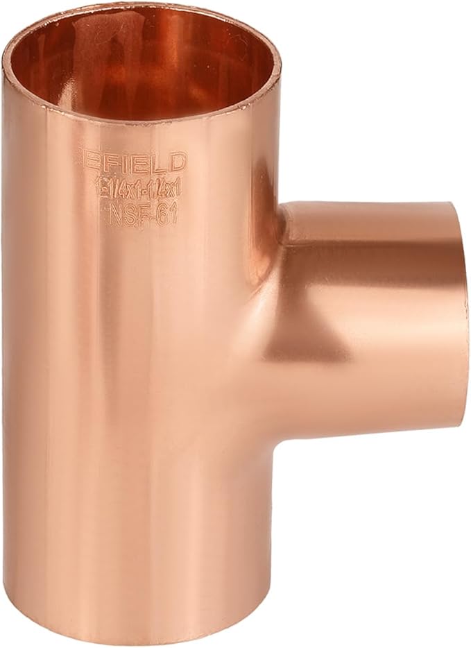 EFIELD 1-1/4" X 1-1/4" X 1" C X C X C Copper Reducing Tee, LF Copper Plumbing Fittings with Sweat Solder Connection,(COPPER110)