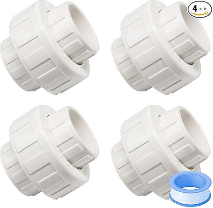 4PCS 1 Inch Slip PVC Union Coupling Pipe Fittings Socket to Socket 1" PVC Union Coupling Pipe Adapter Connector EPDM O-Ring SCH40 HE065-1