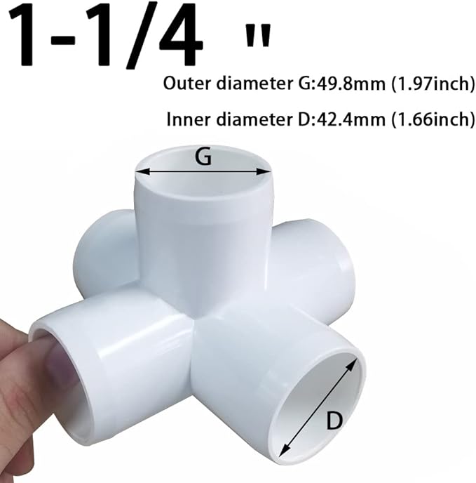 1-1/4“ Tee PVC Fitting 5 Way Elbow Connector, Furniture Grade 90 Degree Elbow Side Outlet, PVC Corner Fittings for Building Furniture Greenhouse Shed Pipe Fittings Tent Connection (Pack of 4)