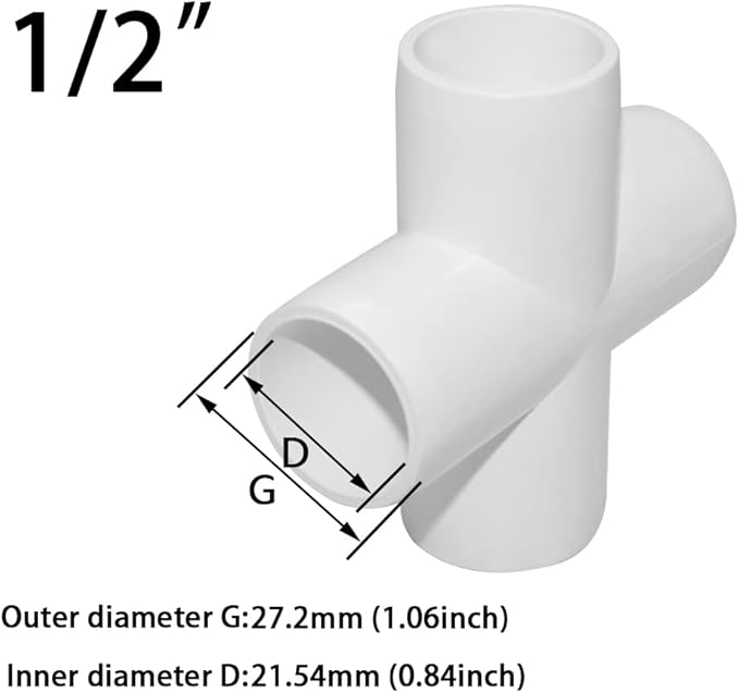 1/2 Inch Cross PVC Fitting 4 Way Connector, Furniture Grade Corner Fittings for Building Furniture Greenhouse Shed Pipe Fittings Tent Connection (Pack of 8)