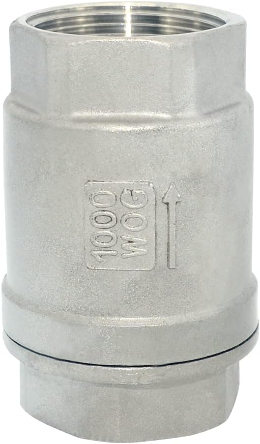 NPT Female WOG1000 Check Valve,Vertical Check Valve,NPT Spring Loaded in-line Low Cracking Pressure,Stainless Steel SS316 CF8M (1-1/4")