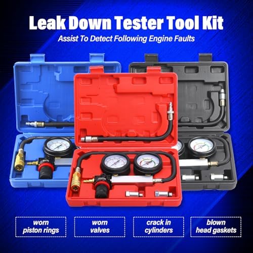 TU-21 Engine Cylinder Leak Down Tester Kit, Automotive Engine Compression Leakage Test Kit for Cars Trucks Motorcycles (Blue)