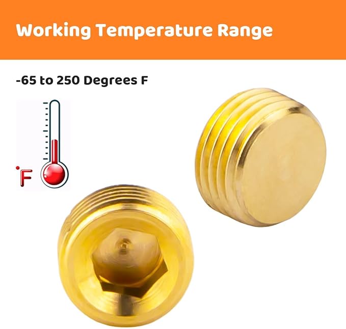 (5-Piece) Besosay 3/8" NPT Brass Pipe Plug Fitting, Counter Sunk Thread Internal Hex Head Style Male for Closing the End of Pipe